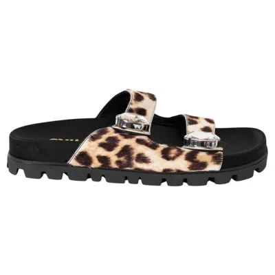 Pre-owned Miu Miu Beige 2020 Crystal Leopard Calf Hair Sandals Shoes 39 In Brown