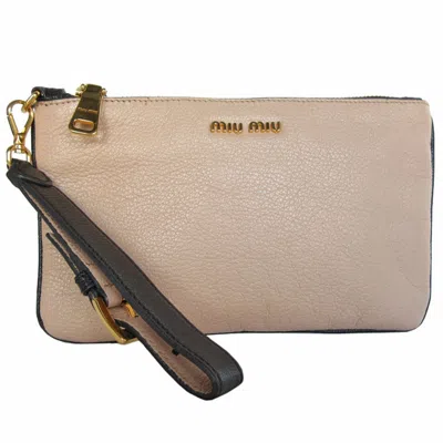 Pre-owned Miu Miu Beige Black Leather Clutch Bag Pouch ()