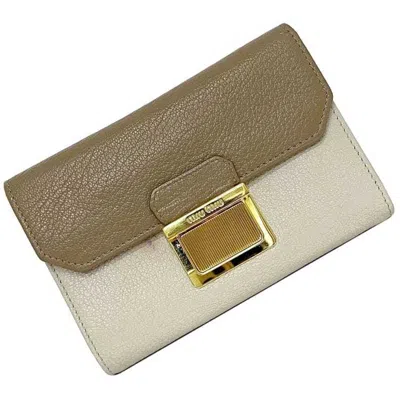 Pre-owned Miu Miu Beige Brown Leather Wallet (tri-fold) ()