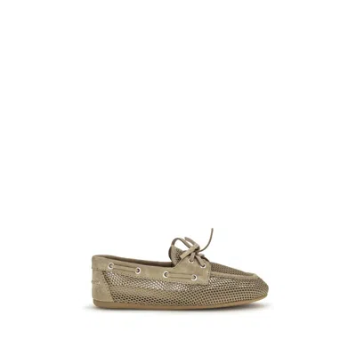 Miu Miu Beige Calf Leather Bos Taurus Slip-on Loafers In Brown