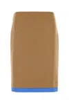 Miu Miu Camel Skirt With Back Slit And Contrasting Hem In Brown