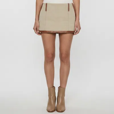 Pre-owned Miu Miu Beige Canvas Leather Trim Mini Skirt S