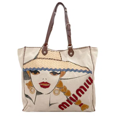 Pre-owned Miu Miu Beige Canvas Tote Bag ()