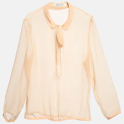Pre-owned Miu Miu Beige Chiffon Sheer Blouse M