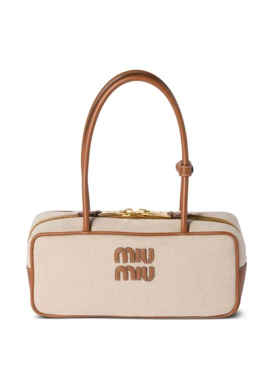Miu Miu Beige Cotton Calf Leather Handbag