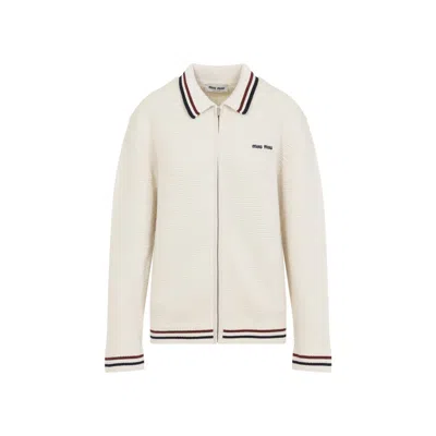 Miu Miu Beige Cotton Cardigan In Neutral