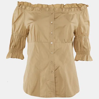 Pre-owned Miu Miu Beige Cotton Off -shoulder Top L In Sand