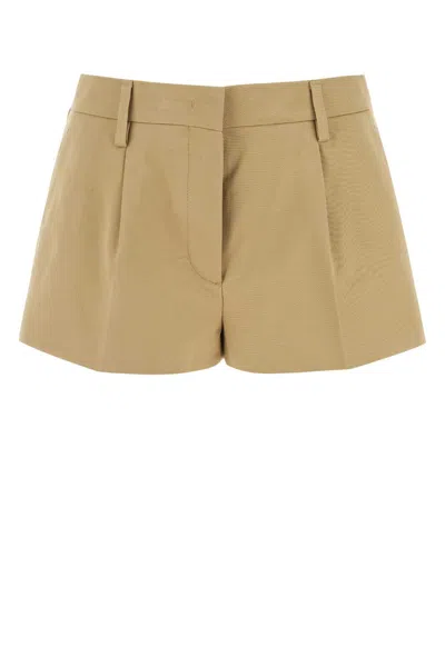 Miu Miu Woman Beige Cotton Shorts In Brown