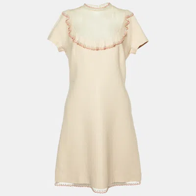 Pre-owned Miu Miu Beige Crepe Embellished Mini Dress M