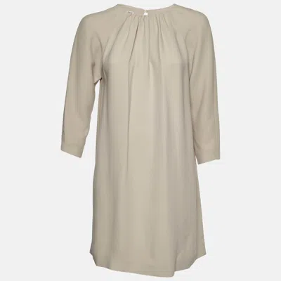 Pre-owned Miu Miu Beige Crepe Gathered Neckline Shift Dress S