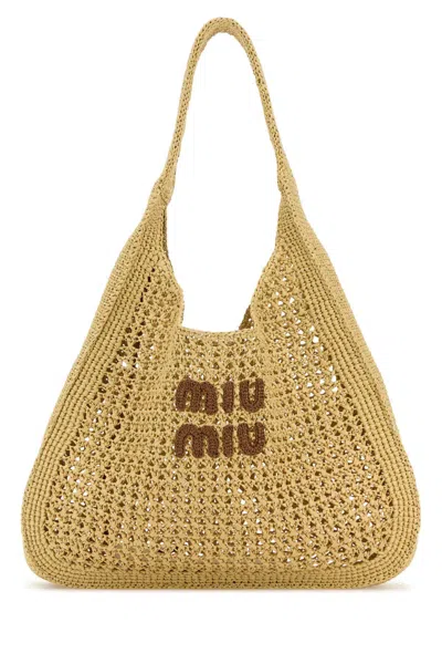 Miu Miu Beige Crochet Shopping Bag In Brown