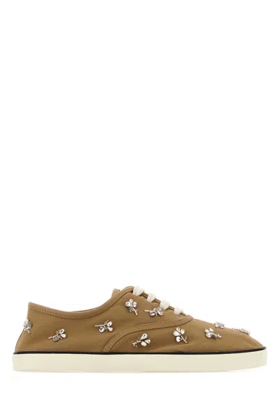 Miu Miu Beige Drill Sneakers In Brown