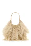 Miu Miu Feather-detail Satin Handbag In Beige