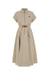 Miu Miu Belted Waist Shirt Dress With Short Sleeves In Neutral