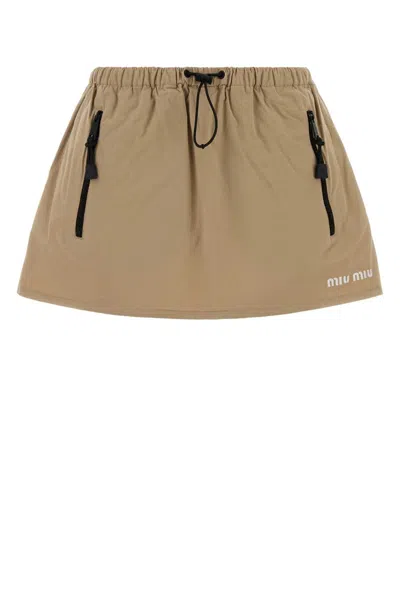 Miu Miu Beige Gabardine Mini Skirt In Beige O Tan