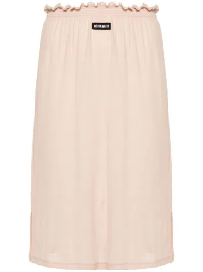 MIU MIU BEIGE JERSEY MIDI SKIRT