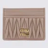 Miu Miu Beige Leather Card Holder In Neutral
