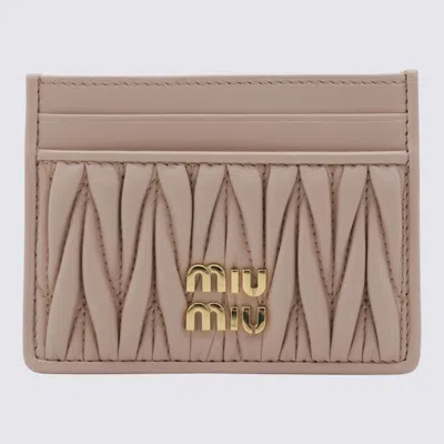 Miu Miu Beige Leather Card Holder In White