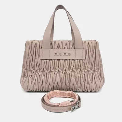 Pre-owned Miu Miu Beige Leather Matrasse Tote And Shoulder Bag In Sand