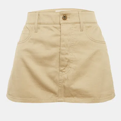 Pre-owned Miu Miu Beige Logo Applique Cotton Mini Skirt Xs In Sand
