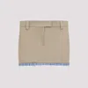 Miu Miu Skirt With Back Slit Pockets And Plaid Trim In Beige