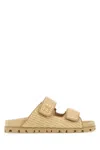 Miu Miu Raffia-effect Woven Fabric Slides In Beige