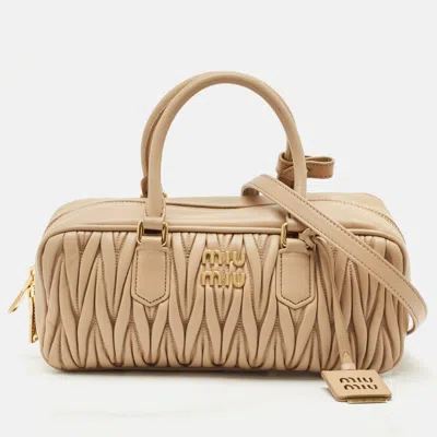 Pre-owned Miu Miu Beige Matelassé Leather Large Arcadie Satchel