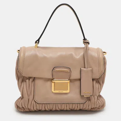 Pre-owned Miu Miu Beige Matelasse Leather Push Lock Top Handle Bag