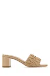 Miu Miu Beige Leather Heels In Sabbia