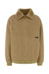 Miu Miu Cozy Shearling Collar Jacket And Pockets In Metallic
