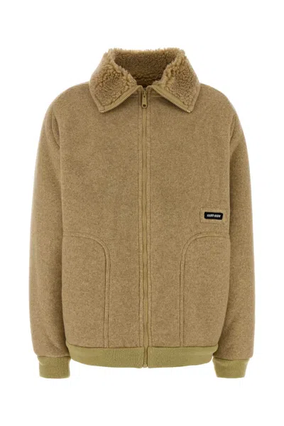 Miu Miu Beige Pile Jacket In Metallic