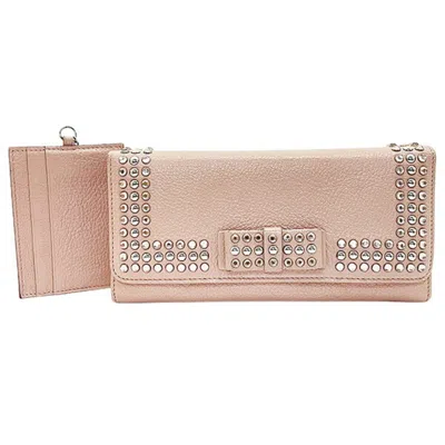 Pre-owned Miu Miu Beige Pink Pink Leather Long Wallet (bi-fold) () In Beige Pink, Pink