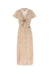 Miu Miu Silk Dress With Floral Pattern And Tie Waist
