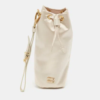 Pre-owned Miu Miu Beige Satin Wristlet Pouch