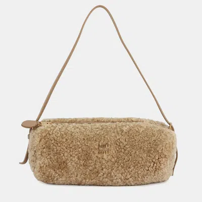Pre-owned Miu Miu Beige Shearling Leather Pouch In Sand