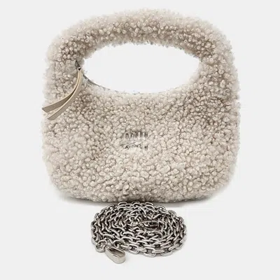 Pre-owned Miu Miu Beige Shearling Shearling Wander Matrasse Hobo Bag