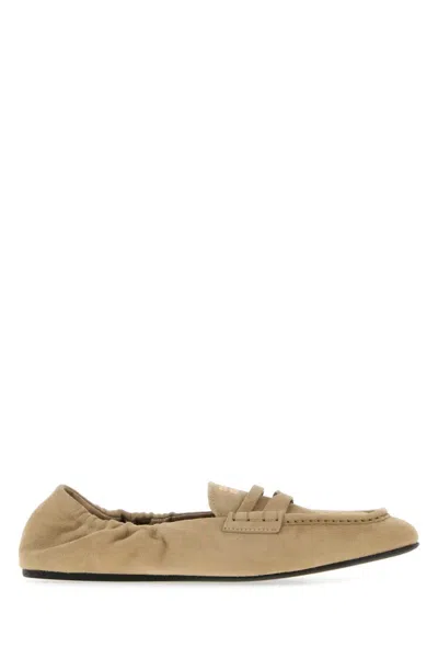 Miu Miu Beige Slip-on Loafers In Brown