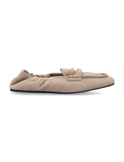 Miu Miu Refined Lamb Leather Loafers With Gathered Trim And Structured Loafer Strap In Neutral