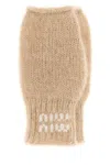 Miu Miu Knitted Fingerless Gloves Ribbed Cuff In Brown