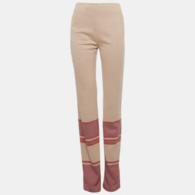 Pre-owned Miu Miu Beige Striped Wool Blend Wide Leg Pants S In Sand