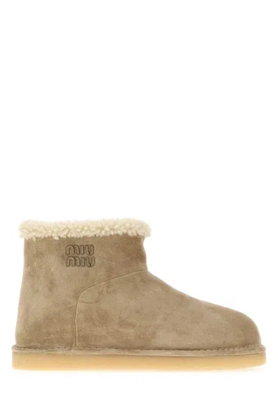 Miu Miu Beige Suede Ankle Boots In Brown