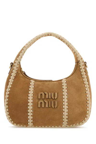Miu Miu Beige Suede Handbag In Brown