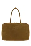 Miu Miu Beige Suede Handbag In Gray