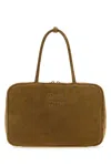 Miu Miu Beige Suede Handbag In Green