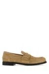 Miu Miu Beige Suede Loafers In Ecru