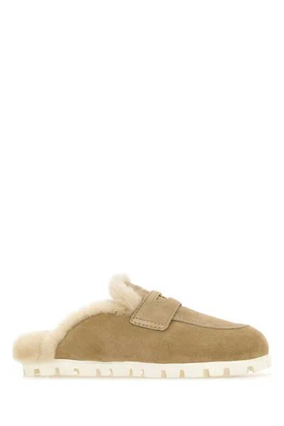 Miu Miu Beige Suede Slippers