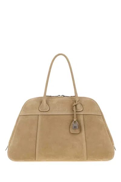 Miu Miu Miu Vivant Suede Calf Leather Shopping Handbag In Brown
