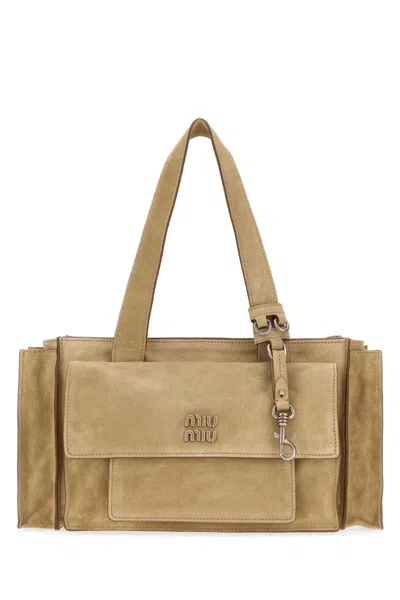 Miu Miu Beige Utilitaire Medium Shoulder Bag In Brown