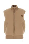 Miu Miu Beige Wool Blend Sleeveless Down Jacket In Albino