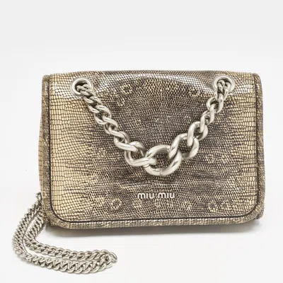 Pre-owned Miu Miu Beige/black Lizard Embossed Leather Small Club Crossbody Bag